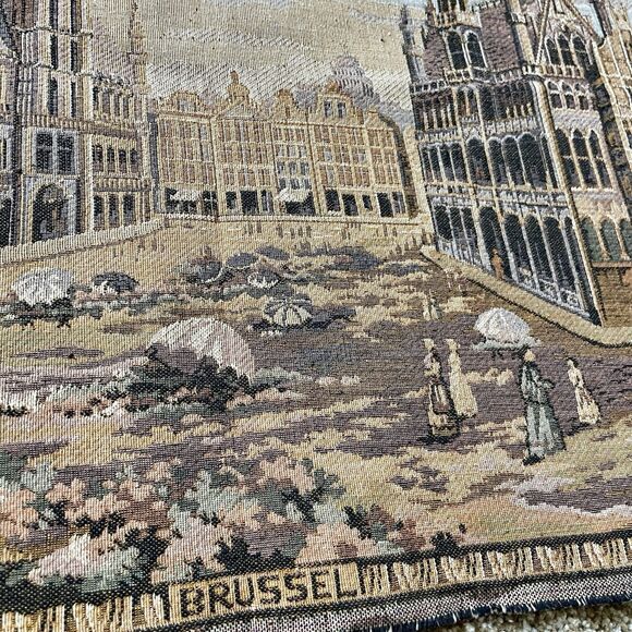 Rare Belgium Tapestry Brussels Bruges Gent Wall Hanging City Scene - Picture 10 of 13